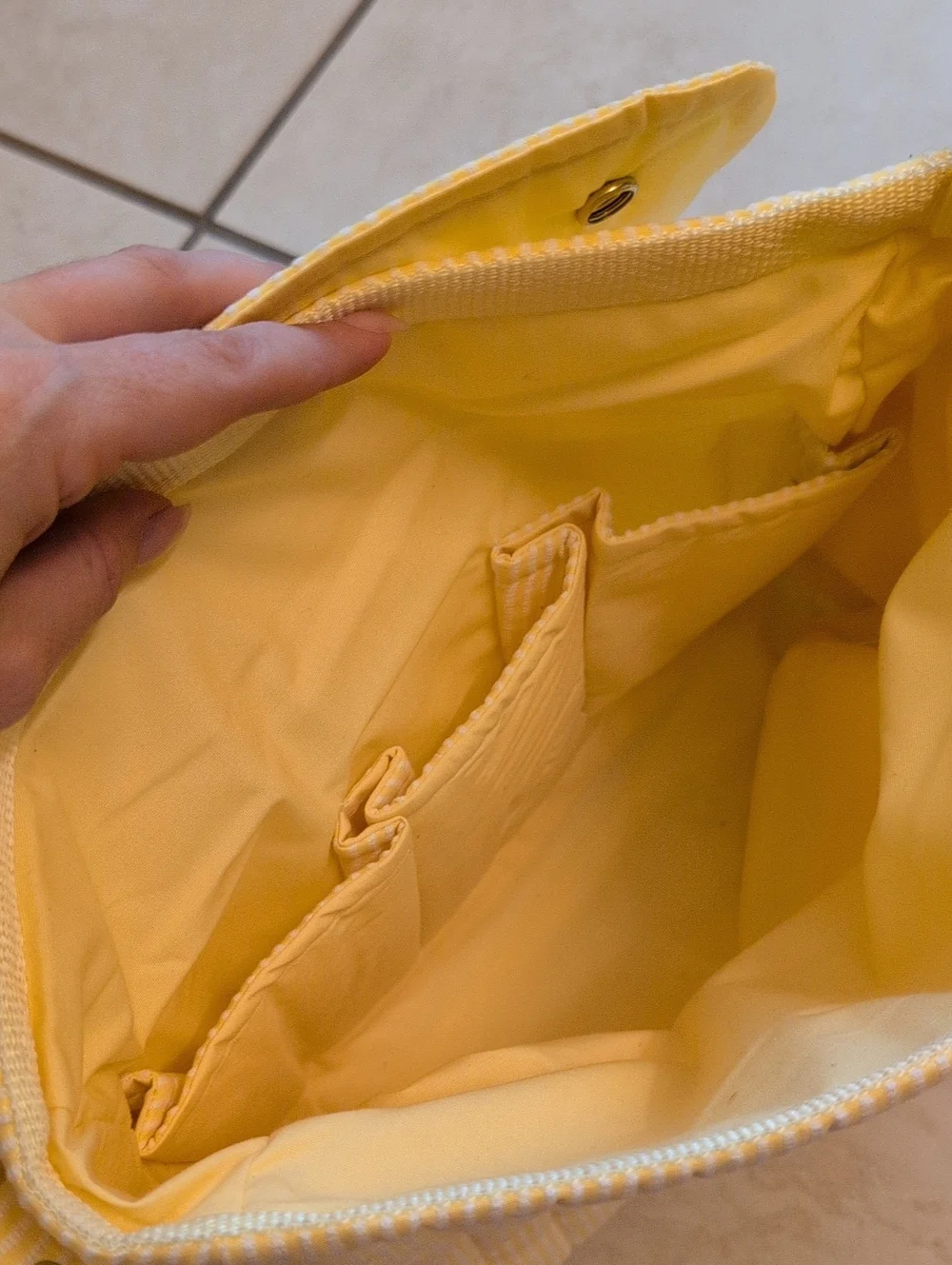 Vintage 80s Snugli Diaper Bag Backpack Yellow White  Stripe Missing Strap